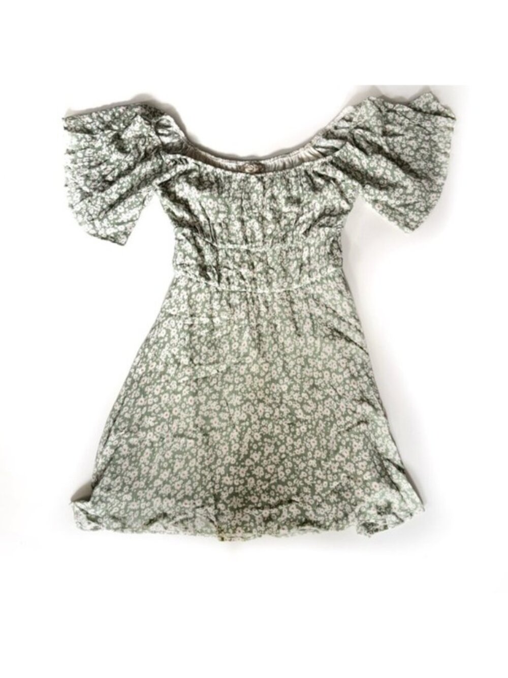 Altar'd State Green and White Floral Short Sleeve Dress - XS
